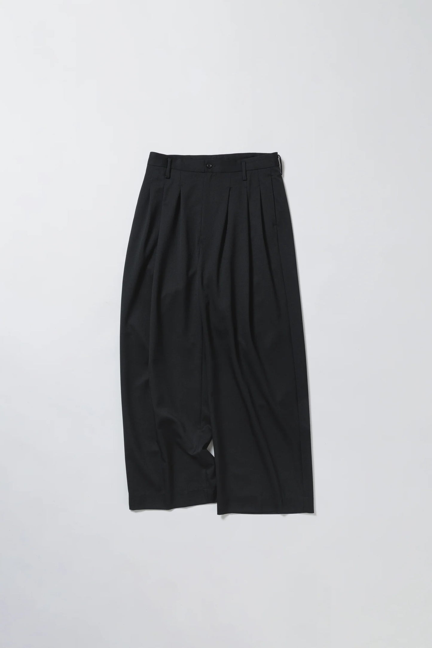 nakedgauge - WOOL GABARDINE 3PLEAT WIDE SLACKS - BLACK