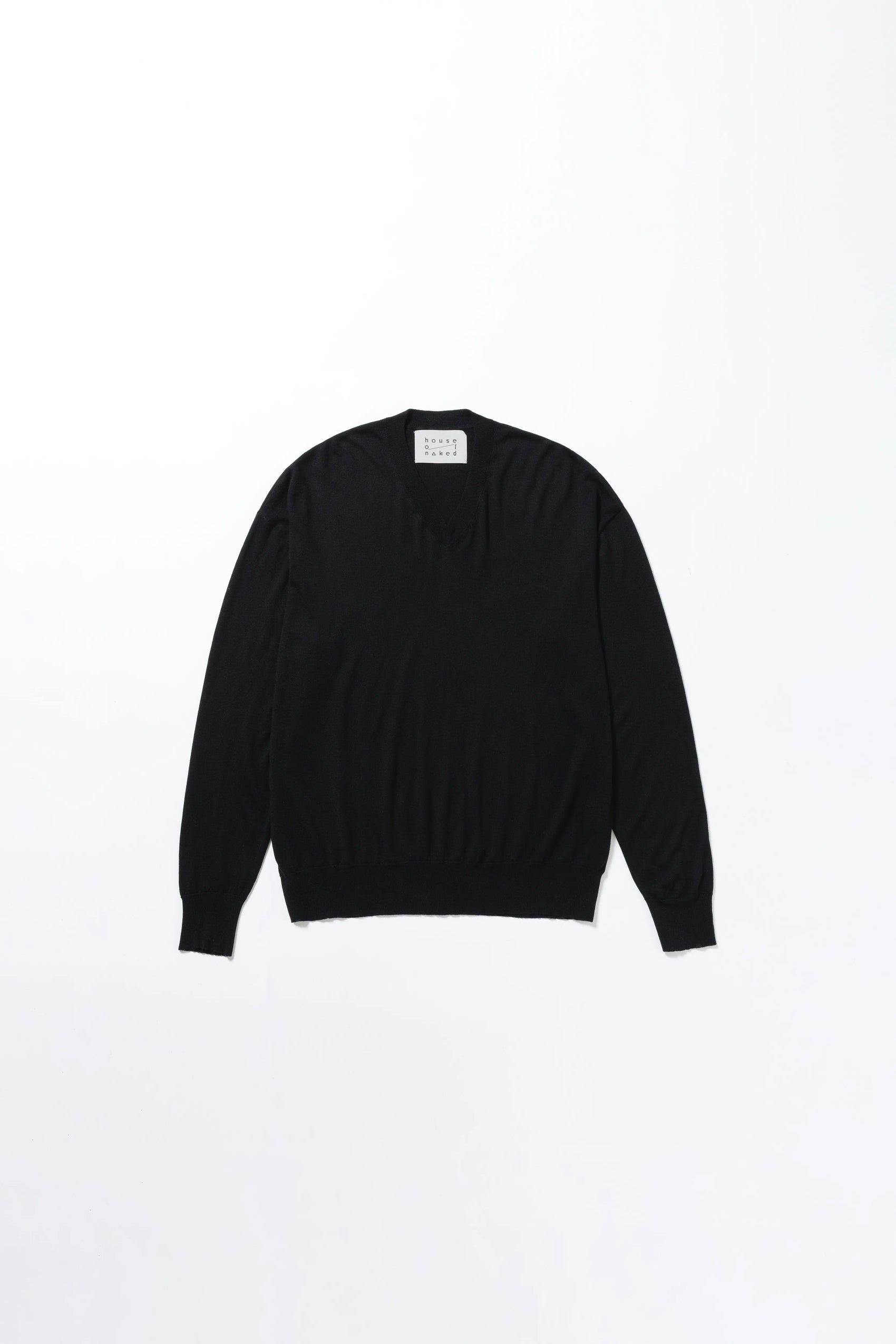 house of naked - SILK × CASHMERE V-NECK CREWNECK KNIT - BLACK