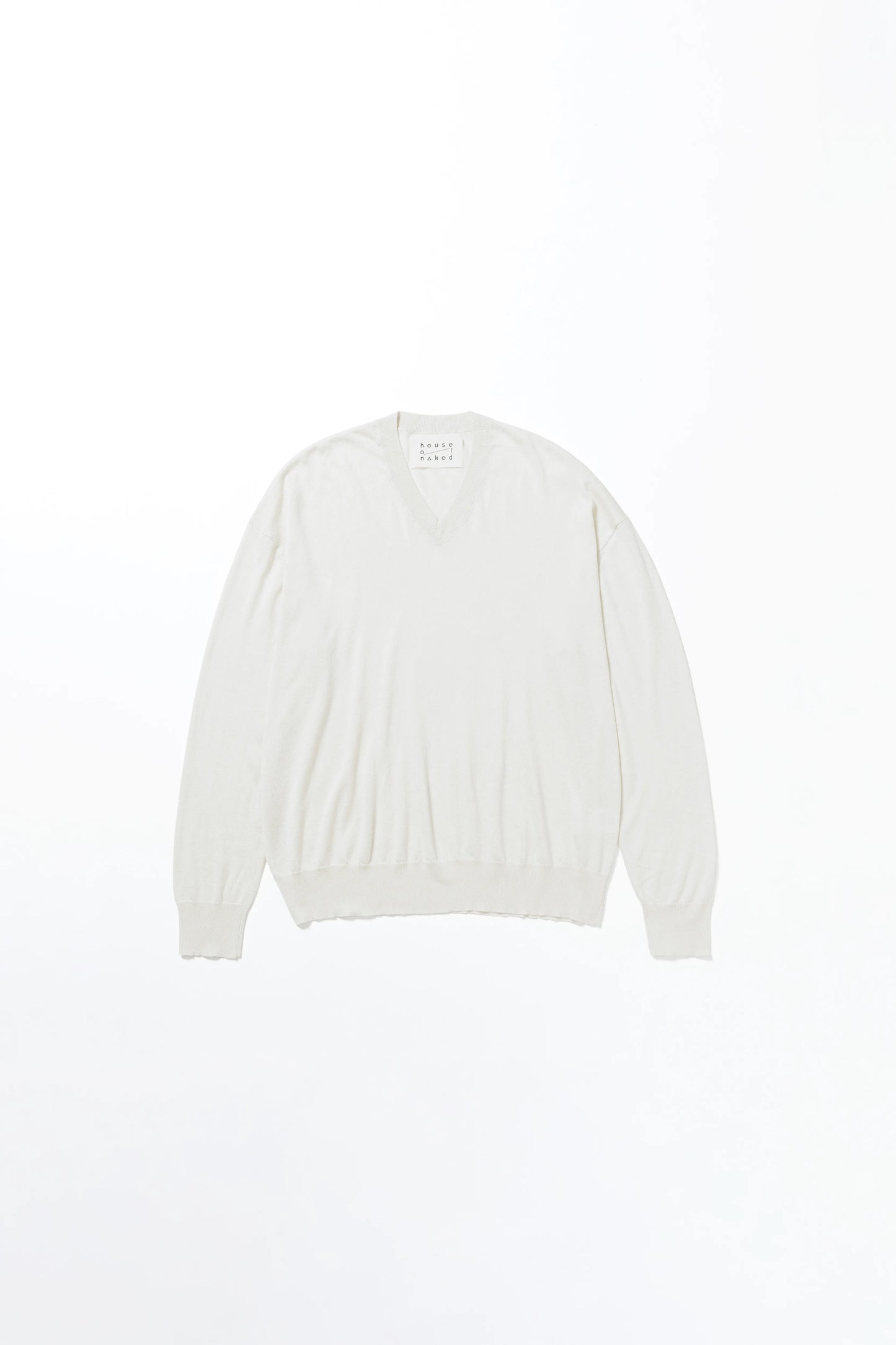 house of naked - SILK × CASHMERE V-NECK CREWNECK KNIT - RAW WHITE