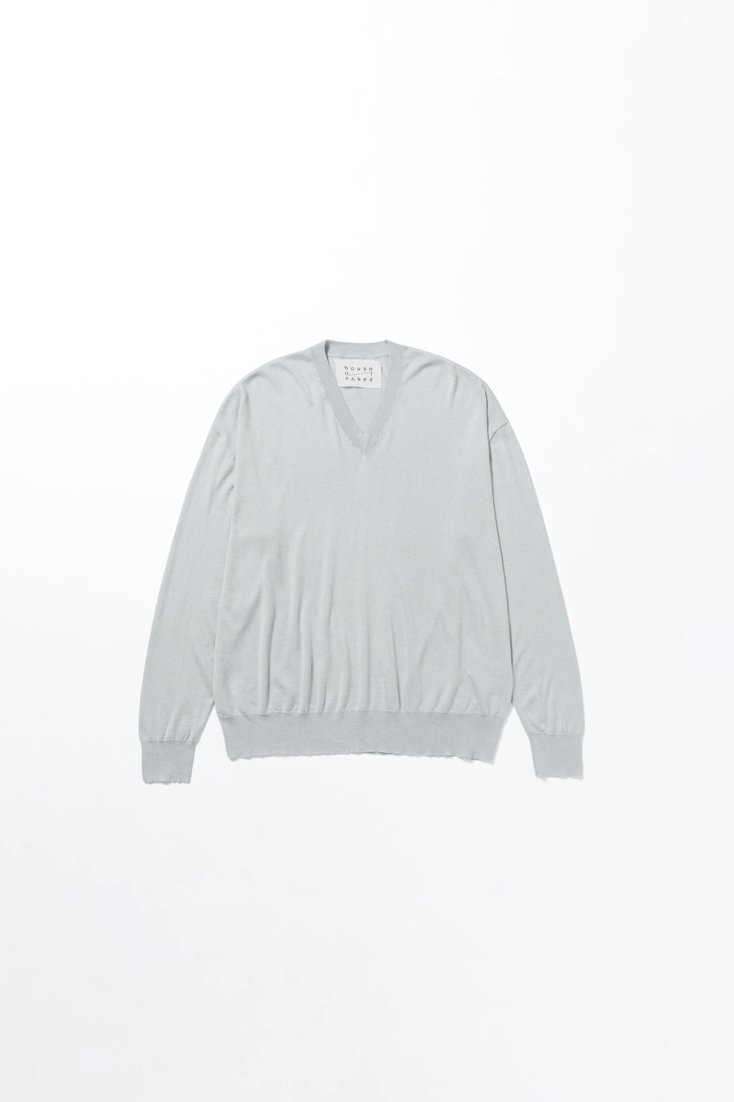 house of naked - SILK × CASHMERE V-NECK CREWNECK KNIT - LIGHT GRAY