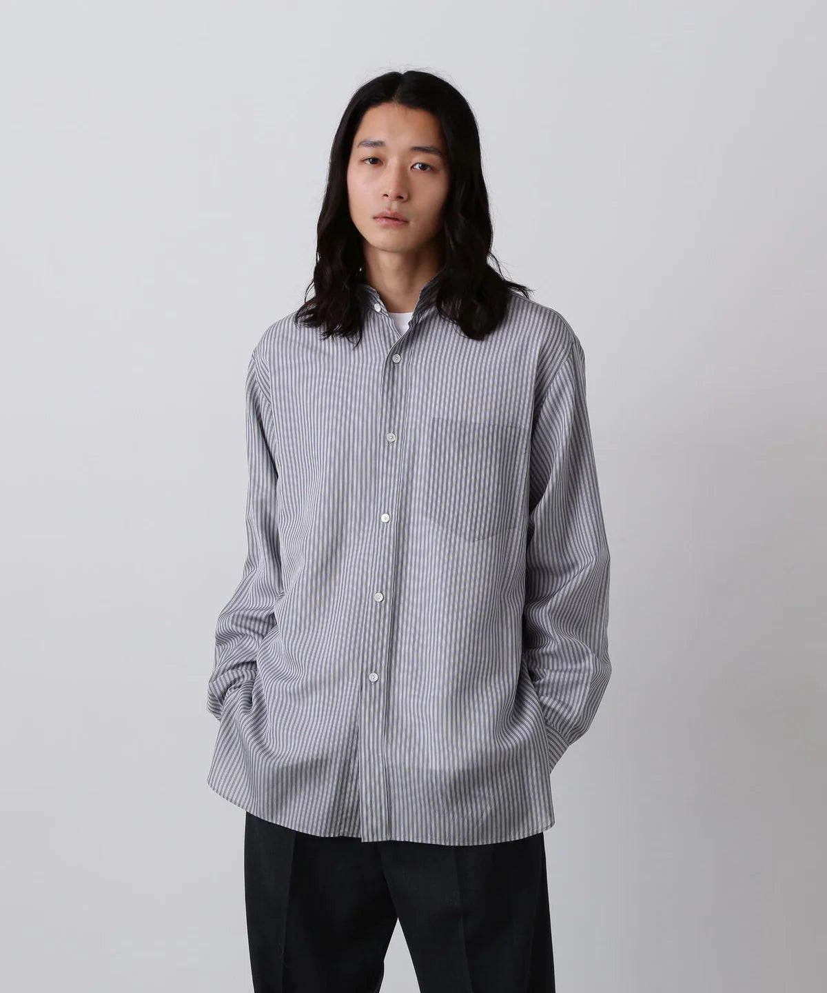 YLÈVE - ACETATE CUPRA STRIPE SHIRT - BLACK