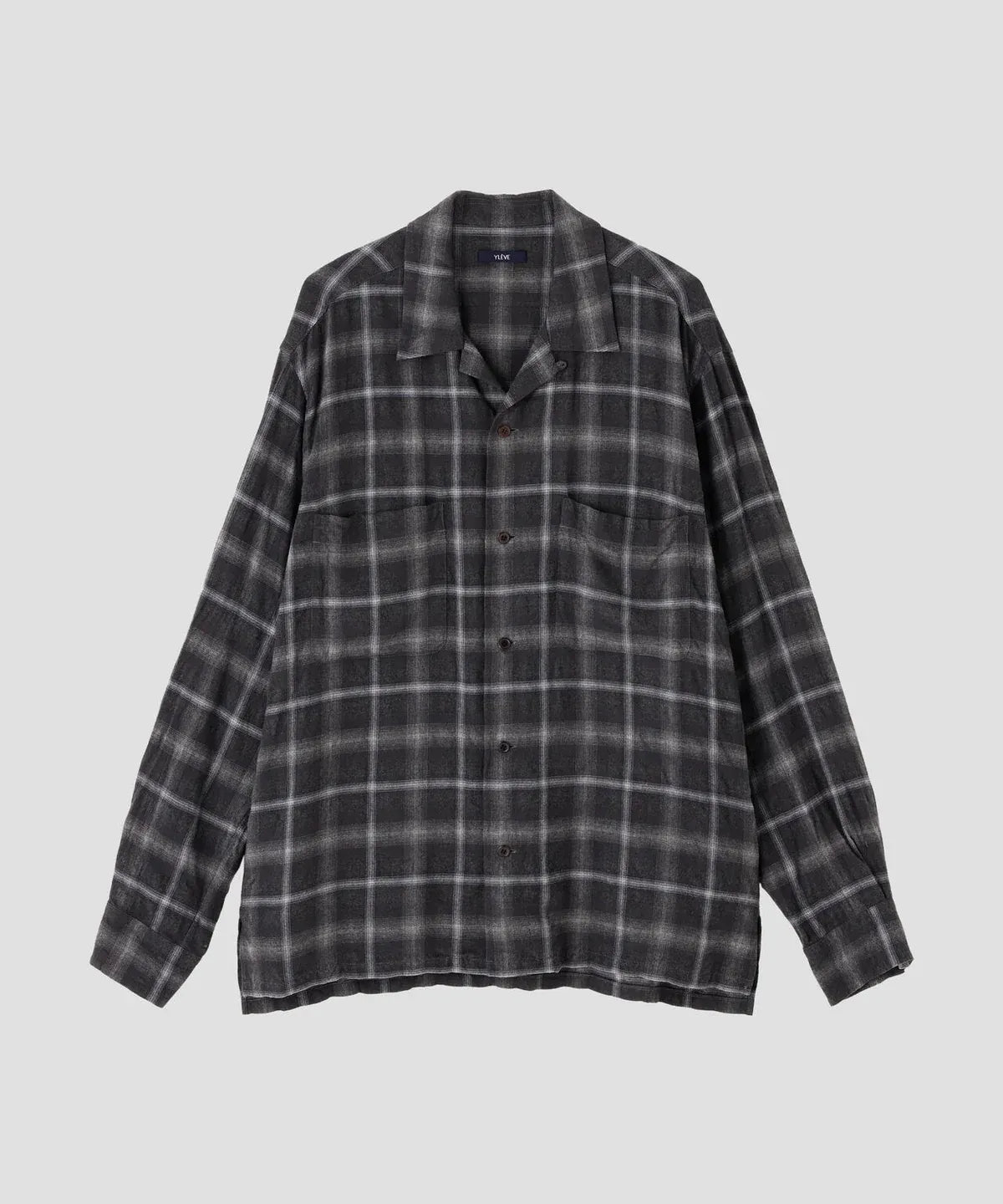 YLÈVE - BRUSHED RAYON CHECK OPEN/COLLAR SHIRT - GREY