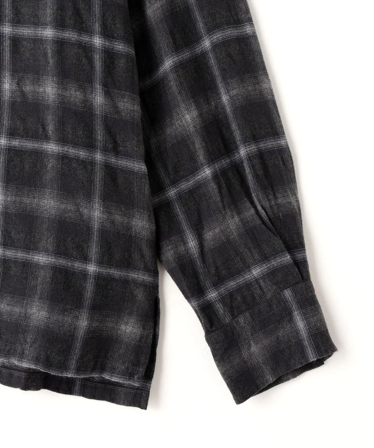 YLÈVE - BRUSHED RAYON CHECK OPEN/COLLAR SHIRT - GREY