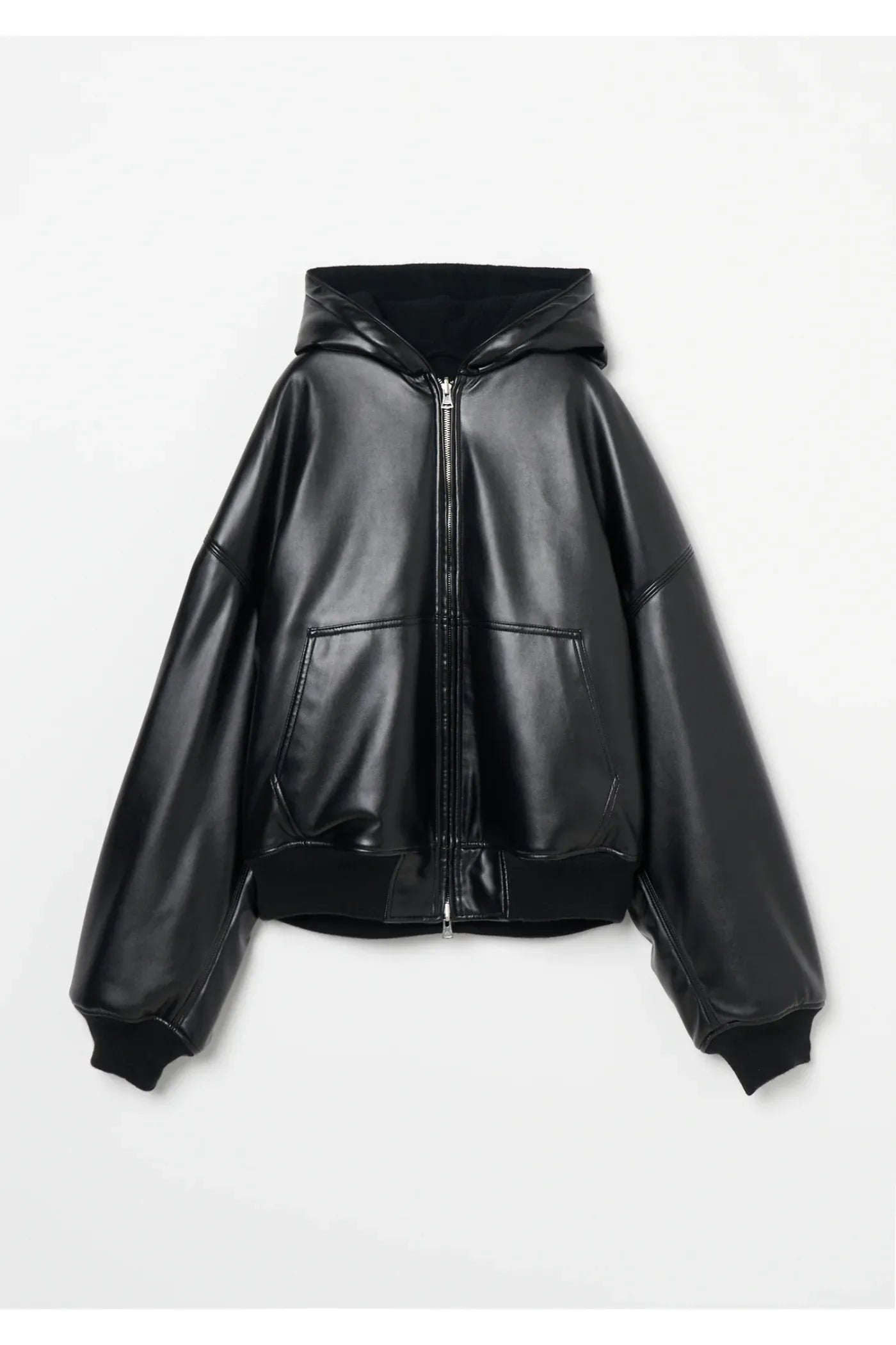 INSCRIRE - Leather Zip Up Hoodie - BLACK