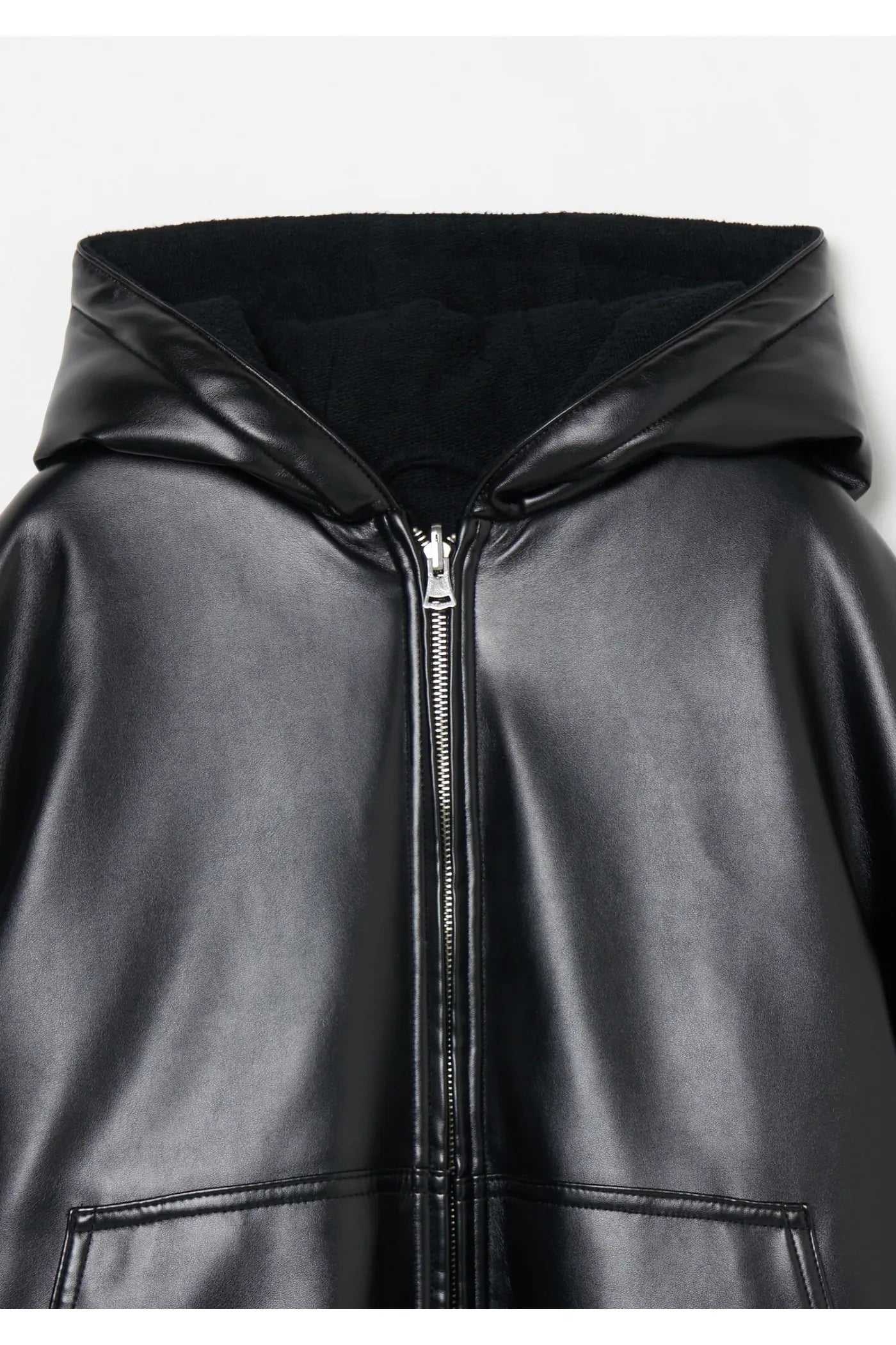 INSCRIRE - Leather Zip Up Hoodie - BLACK