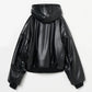 INSCRIRE - Leather Zip Up Hoodie - BLACK