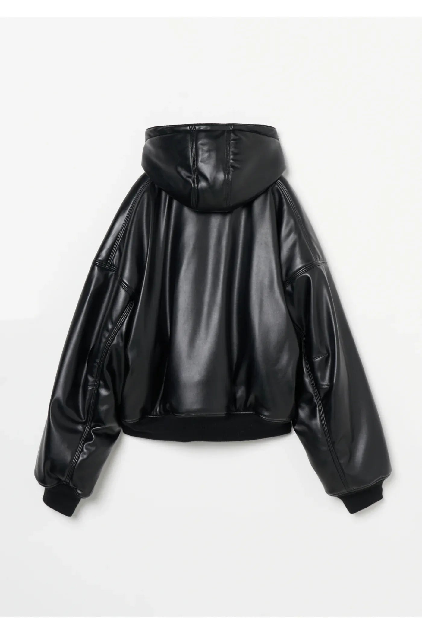 INSCRIRE - Leather Zip Up Hoodie - BLACK