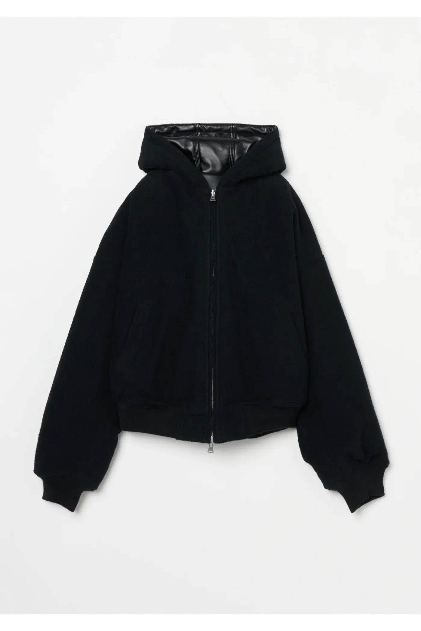 INSCRIRE - Leather Zip Up Hoodie - BLACK