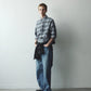 JOHN MASON SMITH / JANE SMITH - COTTON FLANNEL NEEDLE PUNCH OVERSIZED REGULAR COLLAR SHIRTS - SAX