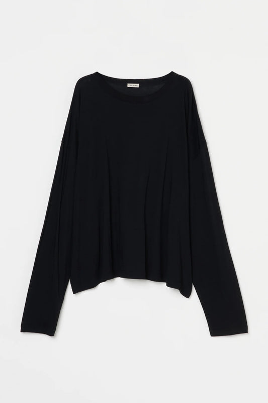INSCRIRE - Cotton Silk Over Size Long T- Shirt - BLACK