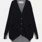 INSCRIRE - Cotton 16G Over Size V neck Cardigan - BLACK × GREY