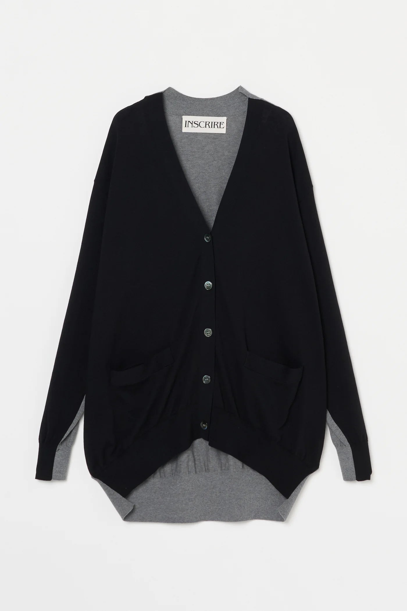 INSCRIRE - Cotton 16G Over Size V neck Cardigan - BLACK × GREY