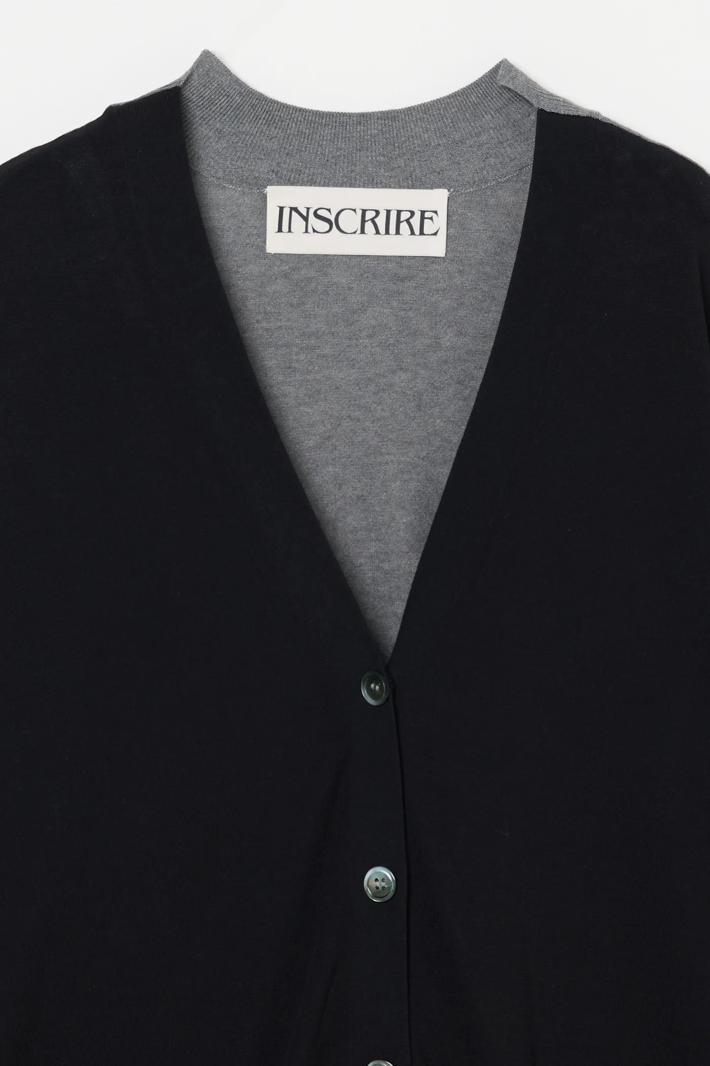 INSCRIRE - Cotton 16G Over Size V neck Cardigan - BLACK × GREY