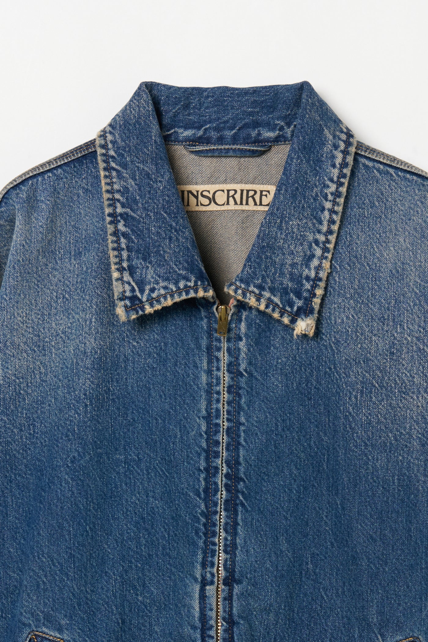 INSCRIRE - Used Denim Zip Up Blouson - DK.BLUE USED