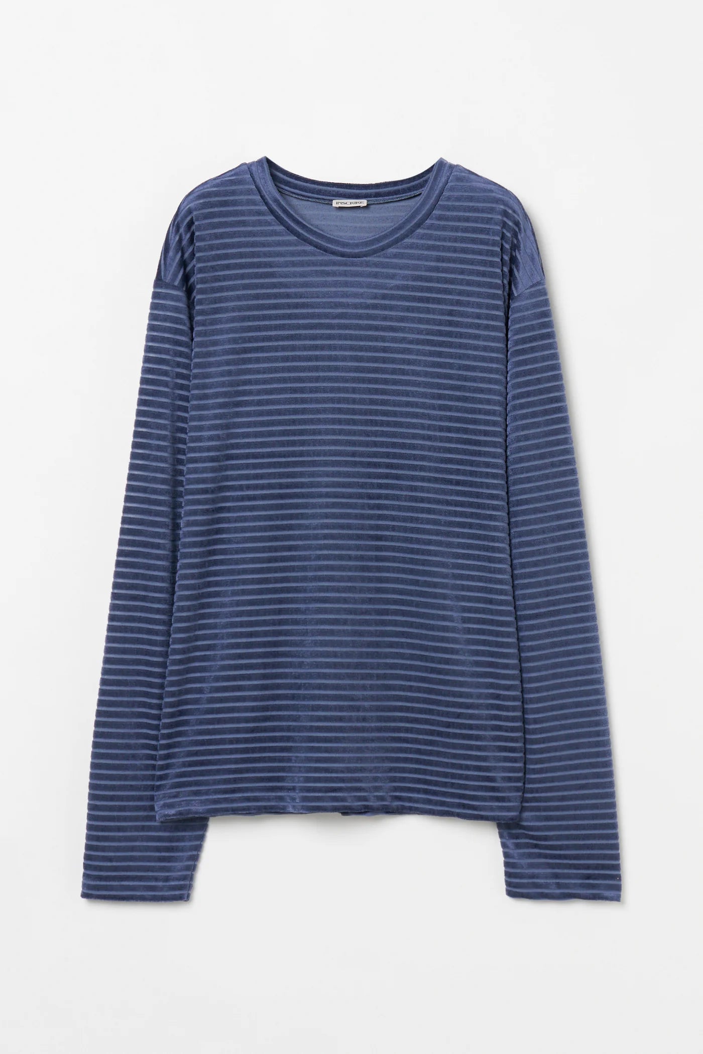 INSCRIRE - Velour Border Long Sleeve Tee - BLUE