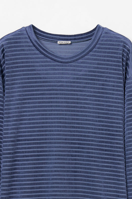 INSCRIRE - Velour Border T-Shirt - BLUE