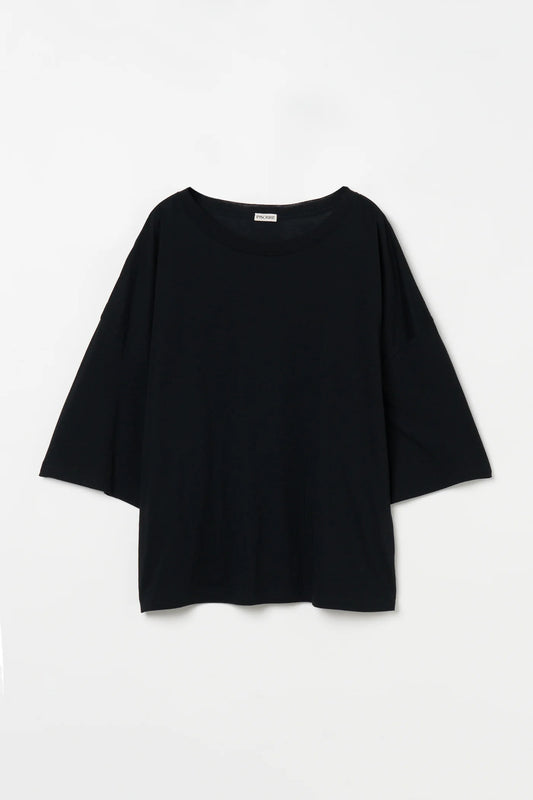 INSCRIRE - Cotton Silk Over Size T-Shirt - BLACK