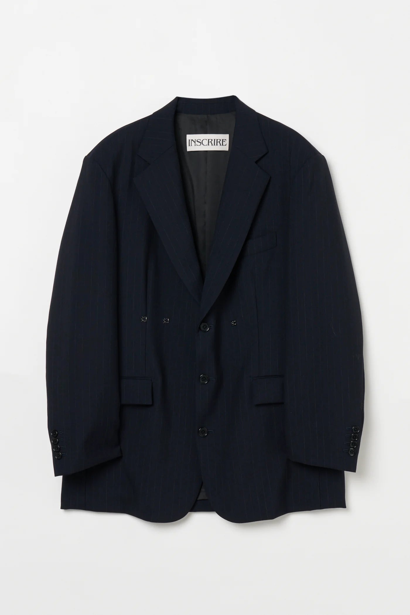INSCRIRE - Wool 2-way Over Size Jacket - NAVY STRIPE