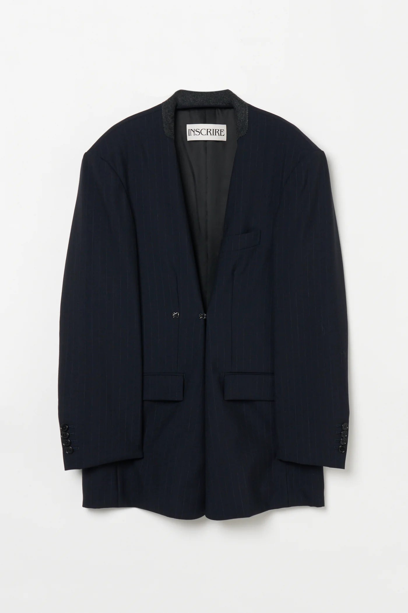 INSCRIRE - Wool 2-way Over Size Jacket - NAVY STRIPE