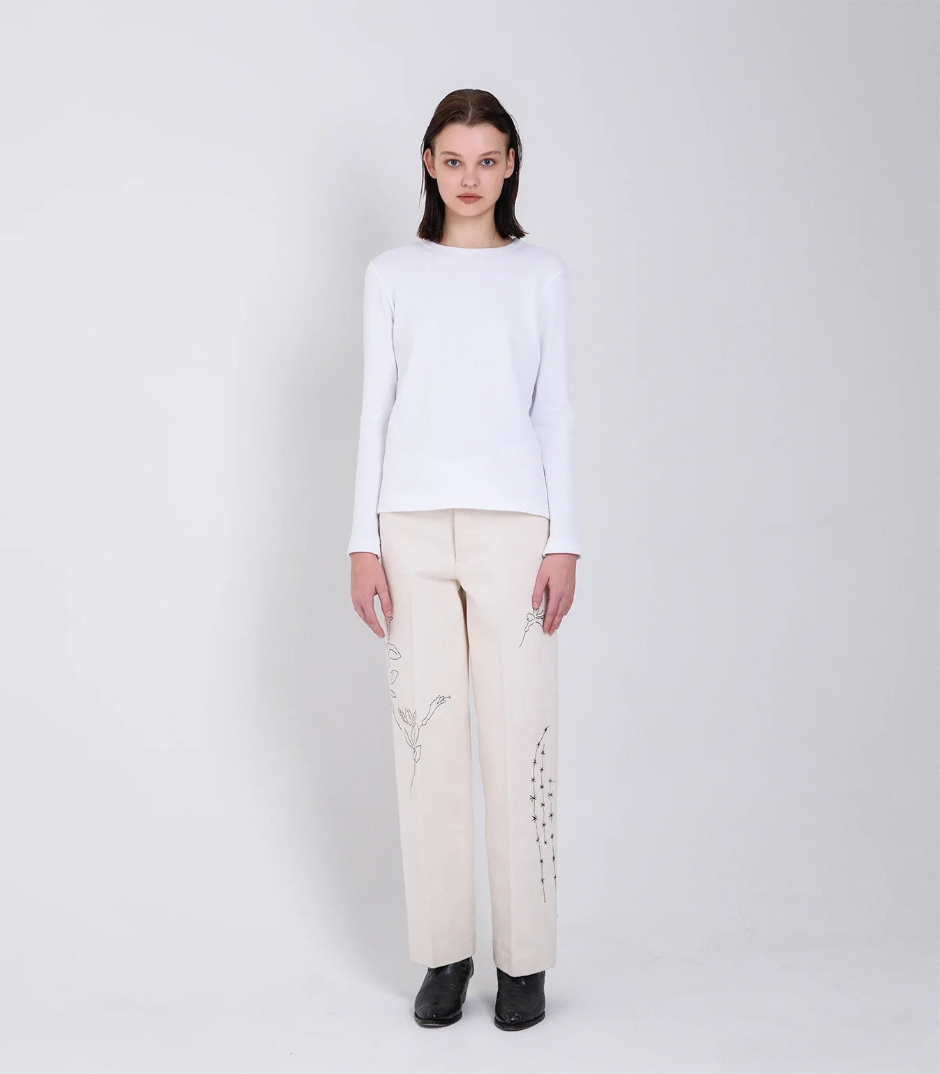 TANAKA - THE JEAN TROUSERS - WHITE(EMBROIDERY)