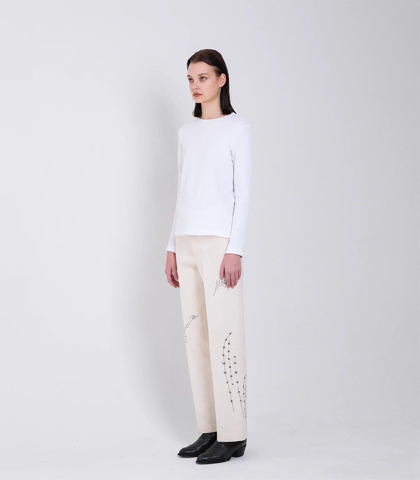 TANAKA - THE JEAN TROUSERS - WHITE(EMBROIDERY)