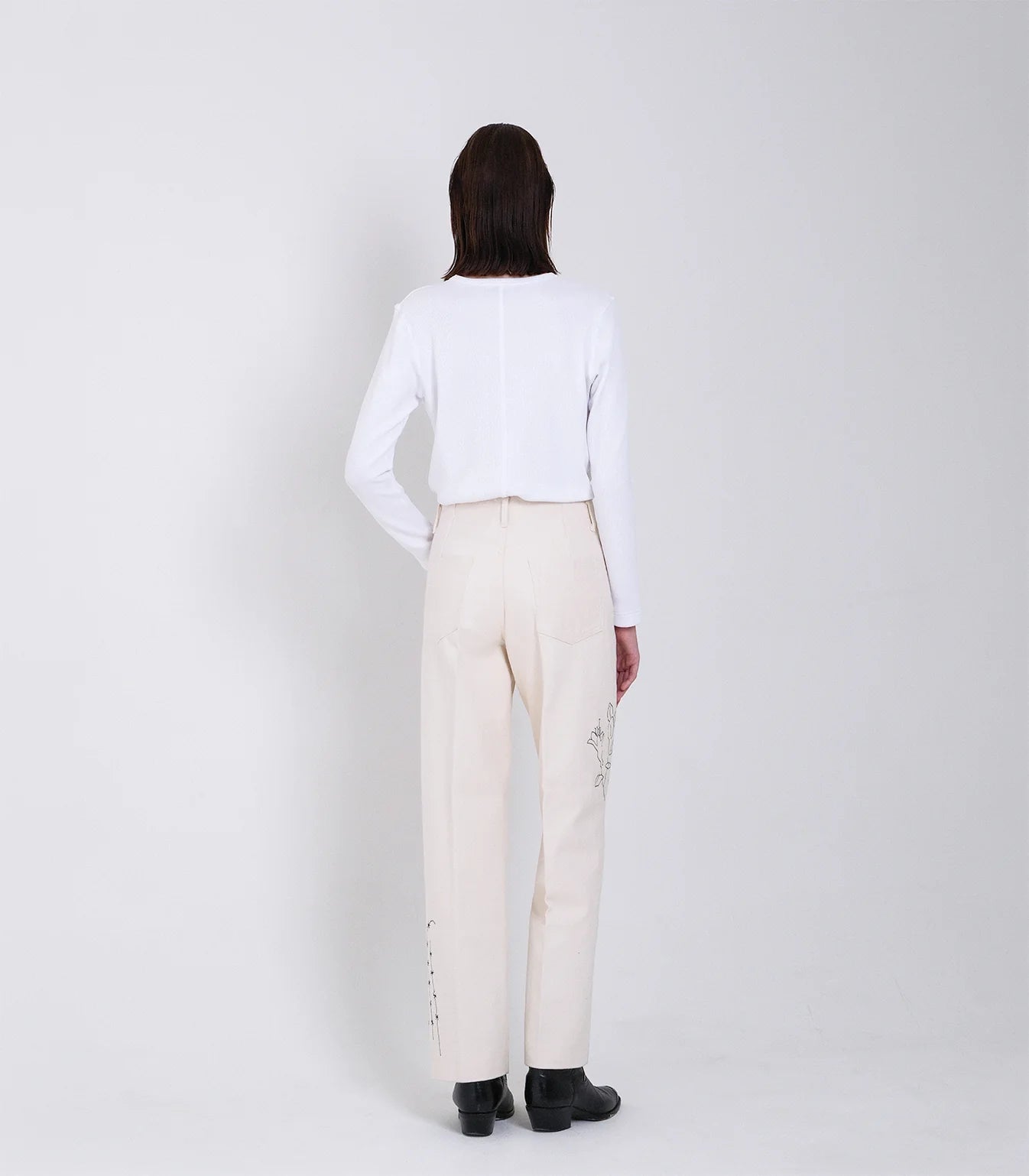 TANAKA - THE JEAN TROUSERS - WHITE(EMBROIDERY)