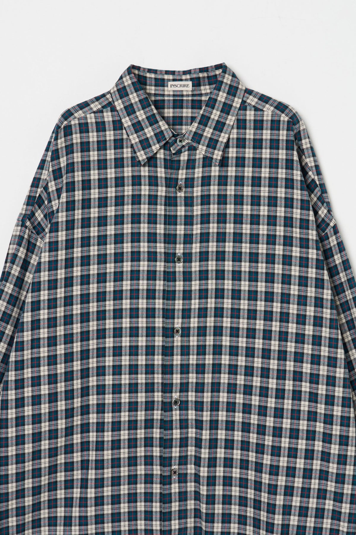 INSCRIRE - Check Wrap Shirt - BLUE GREEN × WHITE