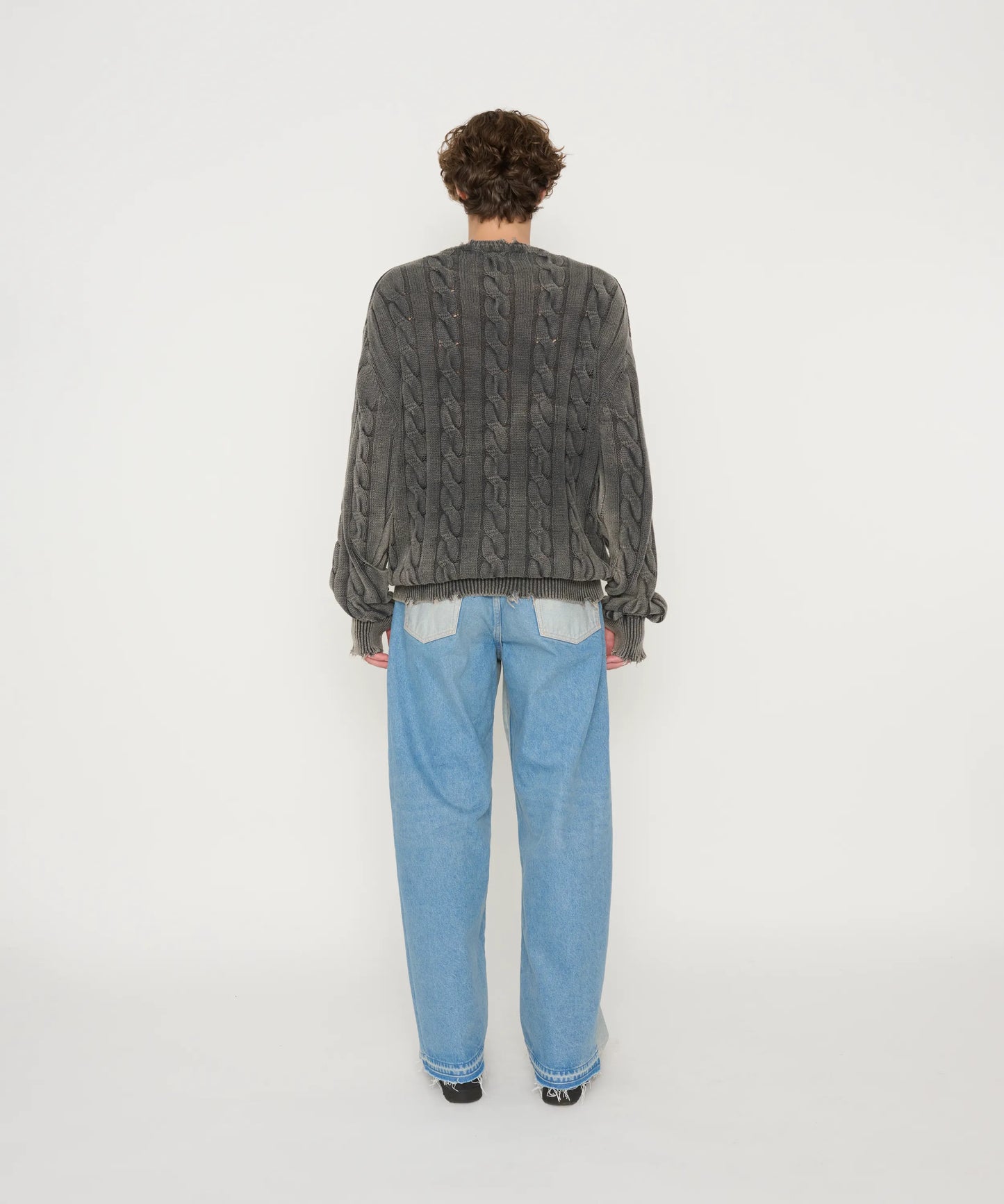 JOHN MASON SMITH / JANE SMITH - 5G COTTON TILDEN DAMAGE SWEATER - CHARCOAL