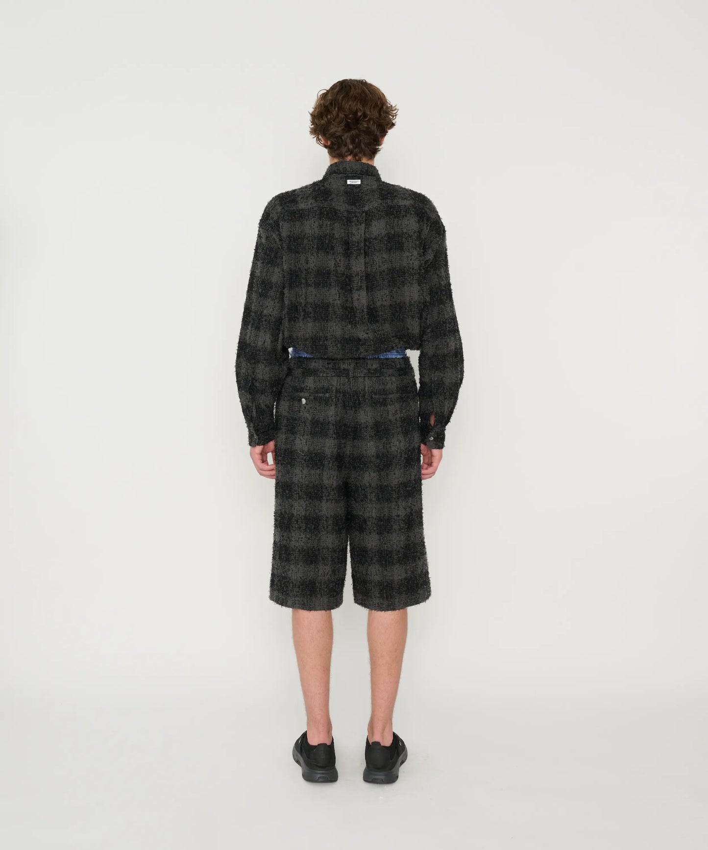 JOHN MASON SMITH / JANE SMITH - COTTON FLANNEL NEEDLE PUNCH OVERSIZED REGULAR COLLAR SHIRTS - GRAY