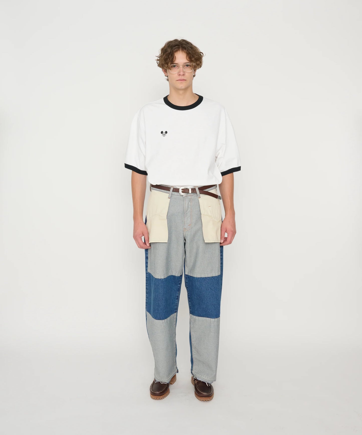 JOHN MASON SMITH / JANE SMITH - MICKEY FACE RINGER T-SHIRT - WHITE BLACK RINGER