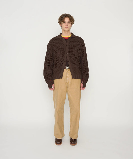 JOHN MASON SMITH / JANE SMITH - 7G MESH POLO COLLAR CARDIGAN - BROWN