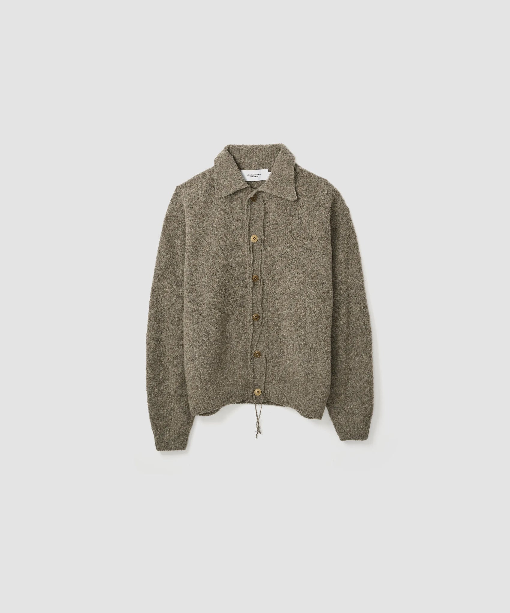 JOHN MASON SMITH / JANE SMITH - 5G REVERSE STICHES POLO COLLAR KNIT CARDIGAN - GRAY BEIGE