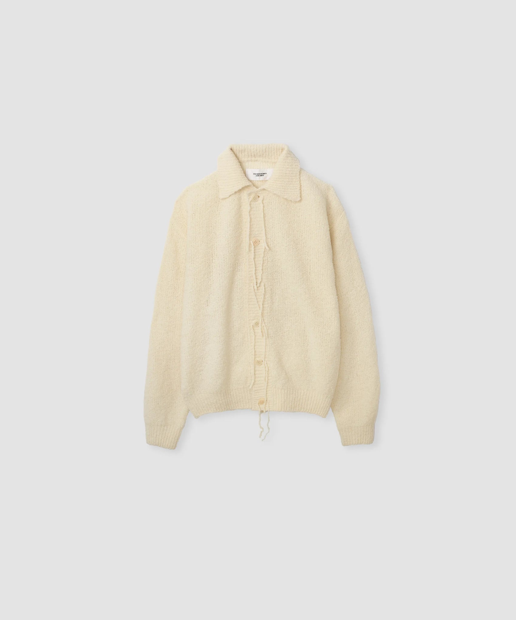 JOHN MASON SMITH / JANE SMITH - 5G REVERSE STICHES POLO COLLAR KNIT CARDIGAN - OFF WHITE