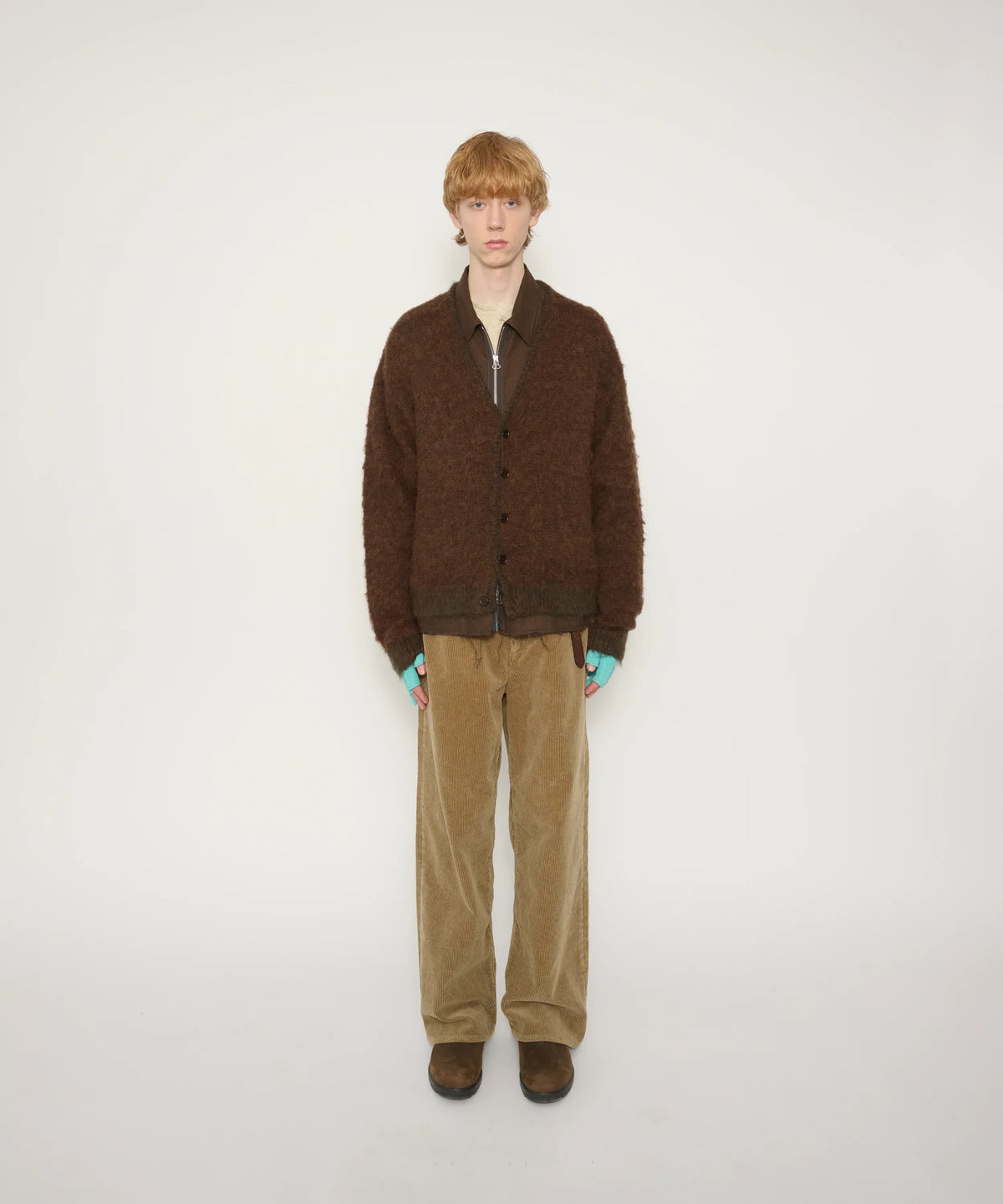 JOHN MASON SMITH / JANE SMITH - 5G BRUSHED JACQUARD CARDIGAN - BROWN MIX