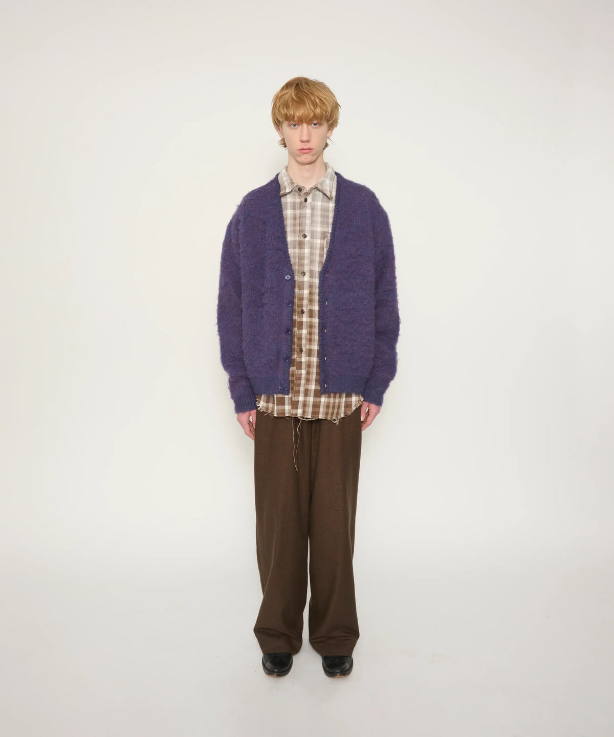 JOHN MASON SMITH / JANE SMITH - 5G BRUSHED JACQUARD CARDIGAN - PURPLE MIX