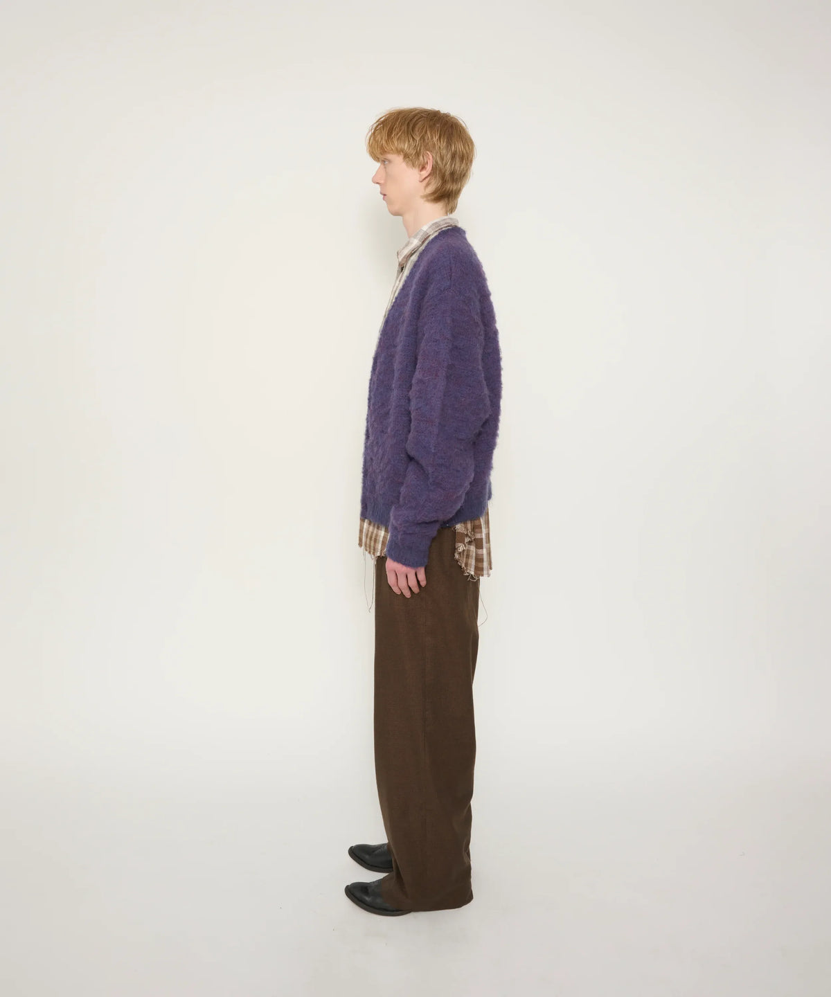 JOHN MASON SMITH / JANE SMITH - 5G BRUSHED JACQUARD CARDIGAN - PURPLE MIX