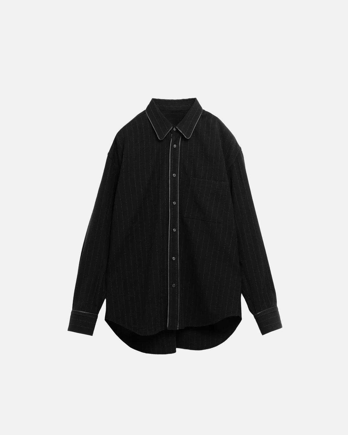 SimplyComplicated - LINED EDGE SILK BLENDED SHIRT - BLACK