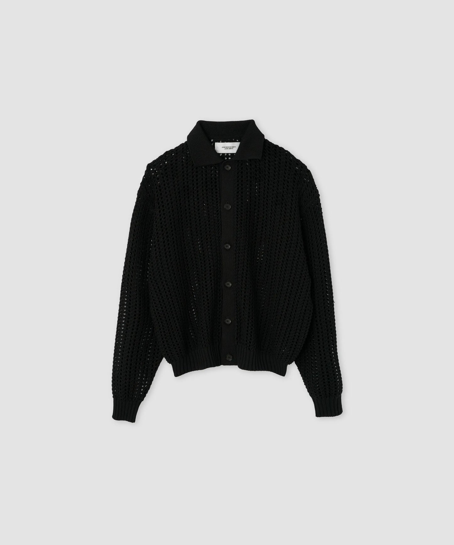 JOHN MASON SMITH / JANE SMITH - 7G MESH POLO COLLAR CARDIGAN - BLACK