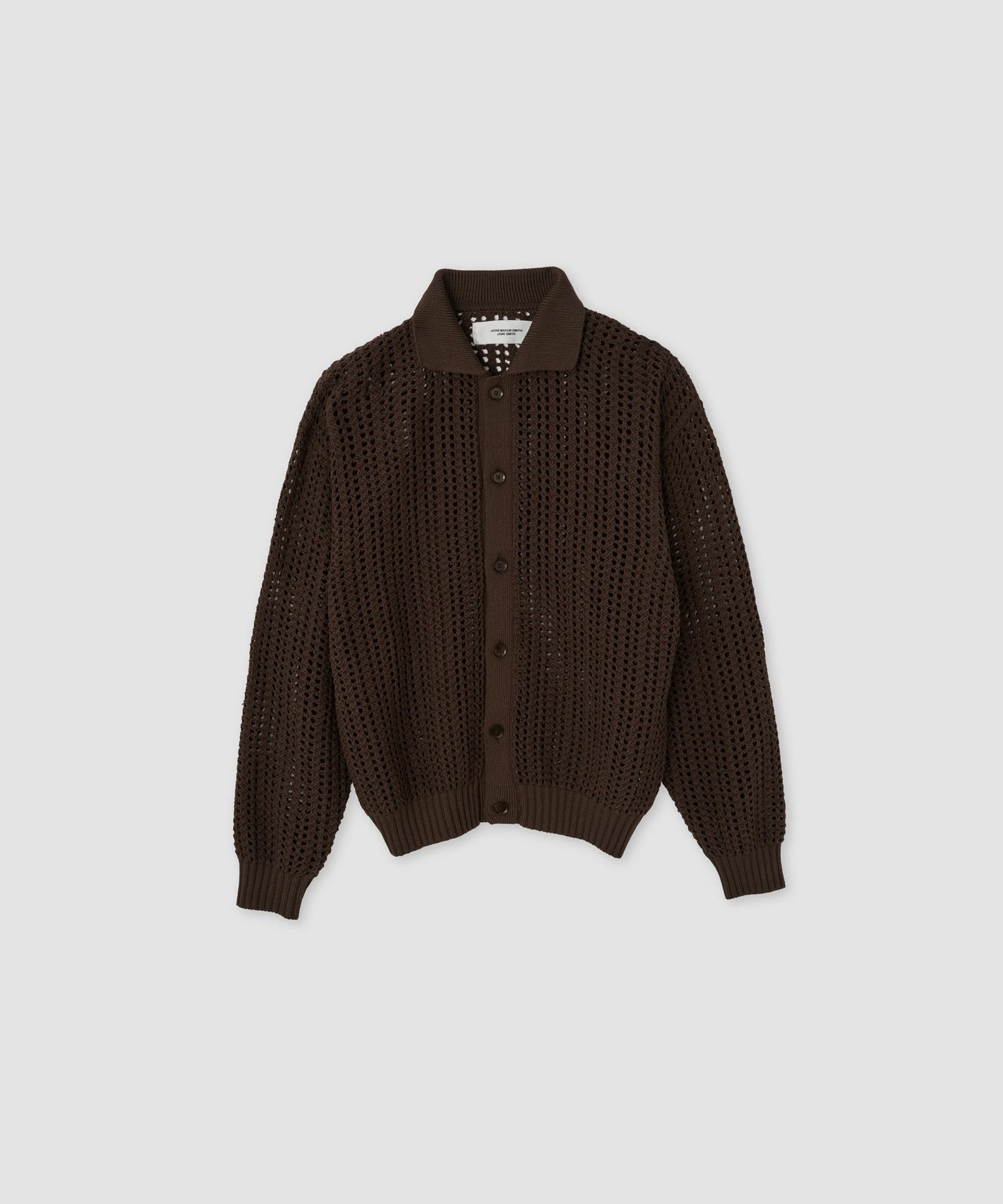 JOHN MASON SMITH / JANE SMITH - 7G MESH POLO COLLAR CARDIGAN - BROWN