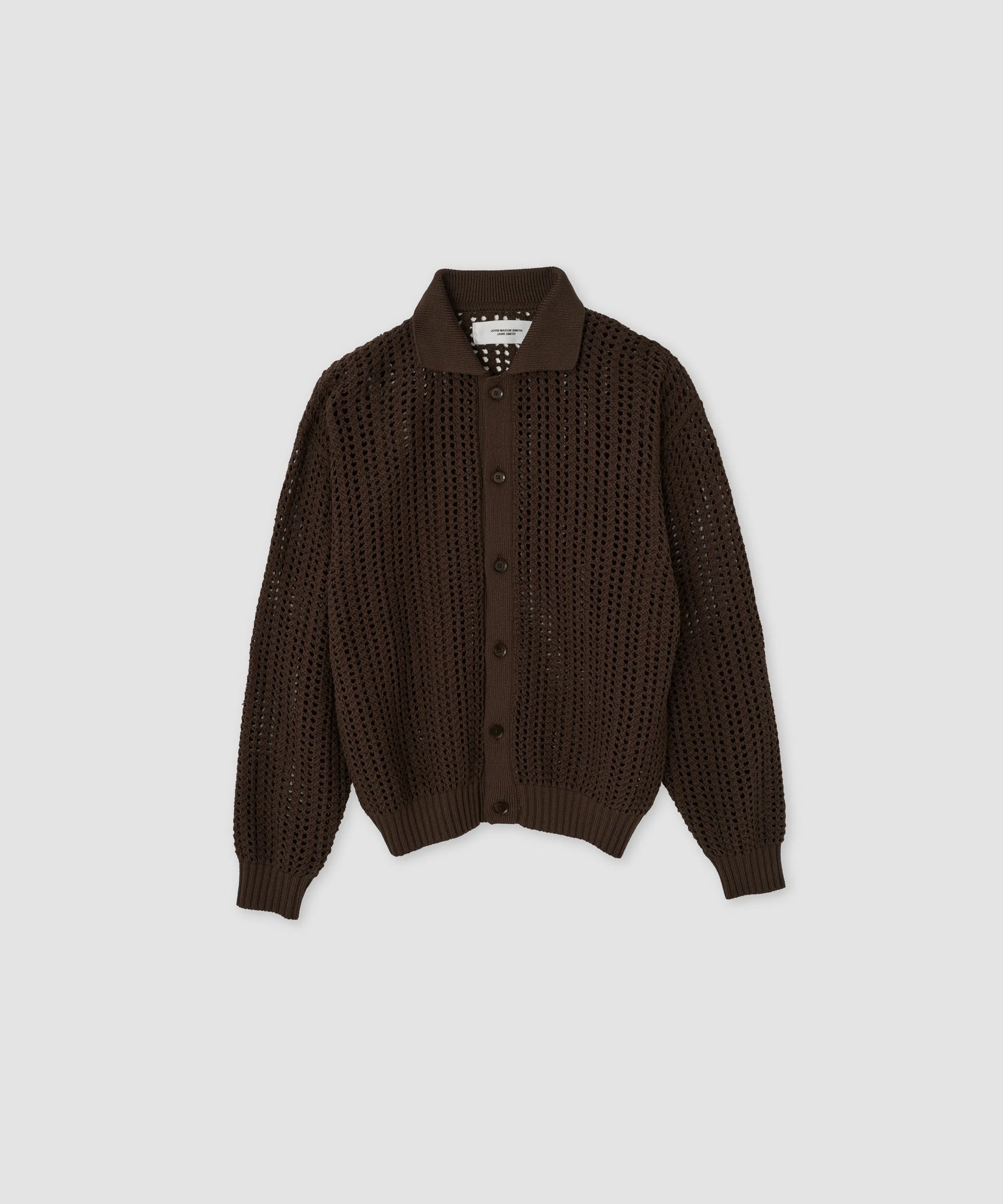 JOHN MASON SMITH / JANE SMITH - 7G MESH POLO COLLAR CARDIGAN - BROWN