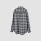 JOHN MASON SMITH / JANE SMITH - COTTON FLANNEL NEEDLE PUNCH OVERSIZED REGULAR COLLAR SHIRTS - SAX