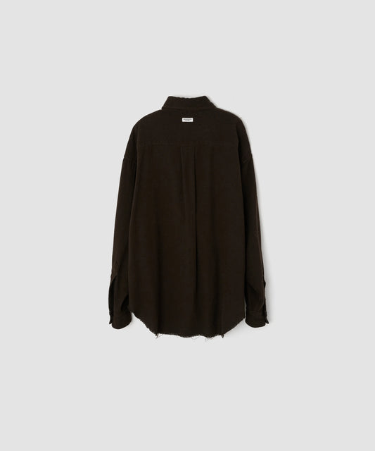 JOHN MASON SMITH / JANE SMITH - SILK NOIL GARMENT DYE OVERSIZED REGULAR COLLAR SHIRT - BROWN