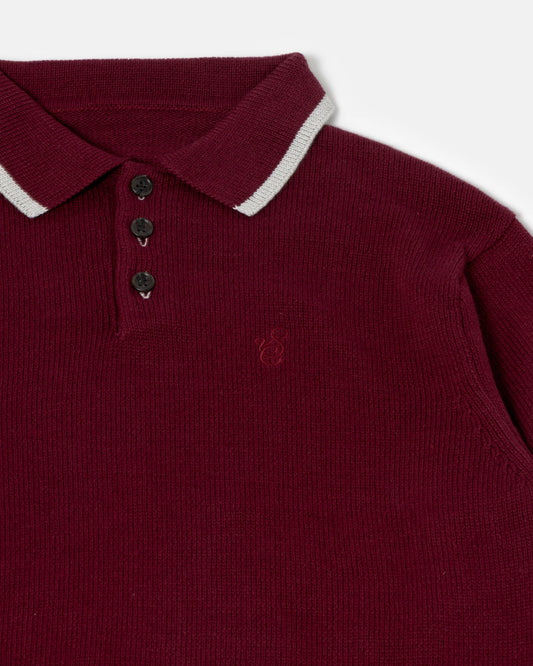 SimplyComplicated - EDGE LINE KNIT POLO - BORDEAUX