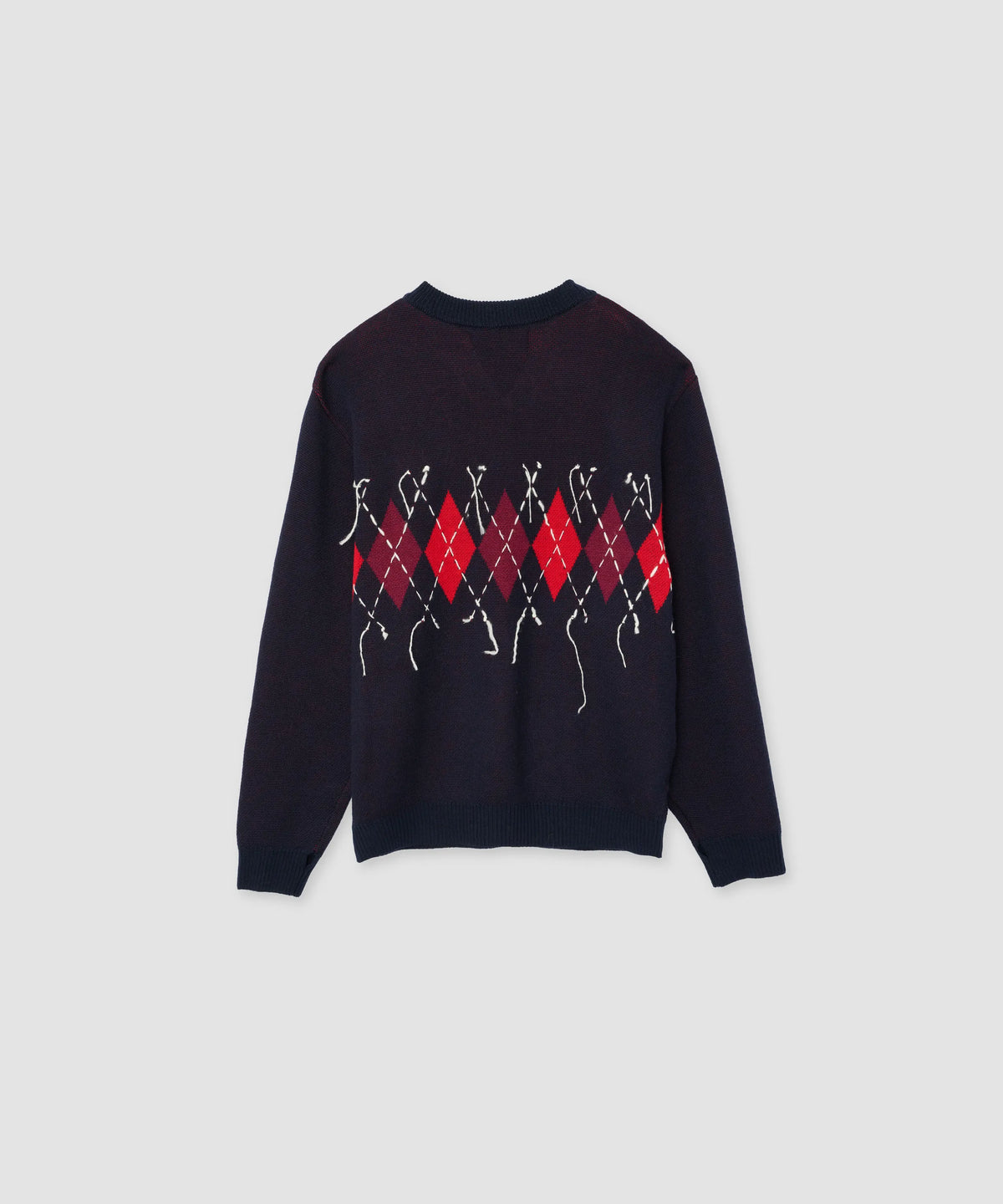 JOHN MASON SMITH / JANE SMITH - 7G DOUBLE JACQUARD ARGYLE V NECK SWEATER - NAVY