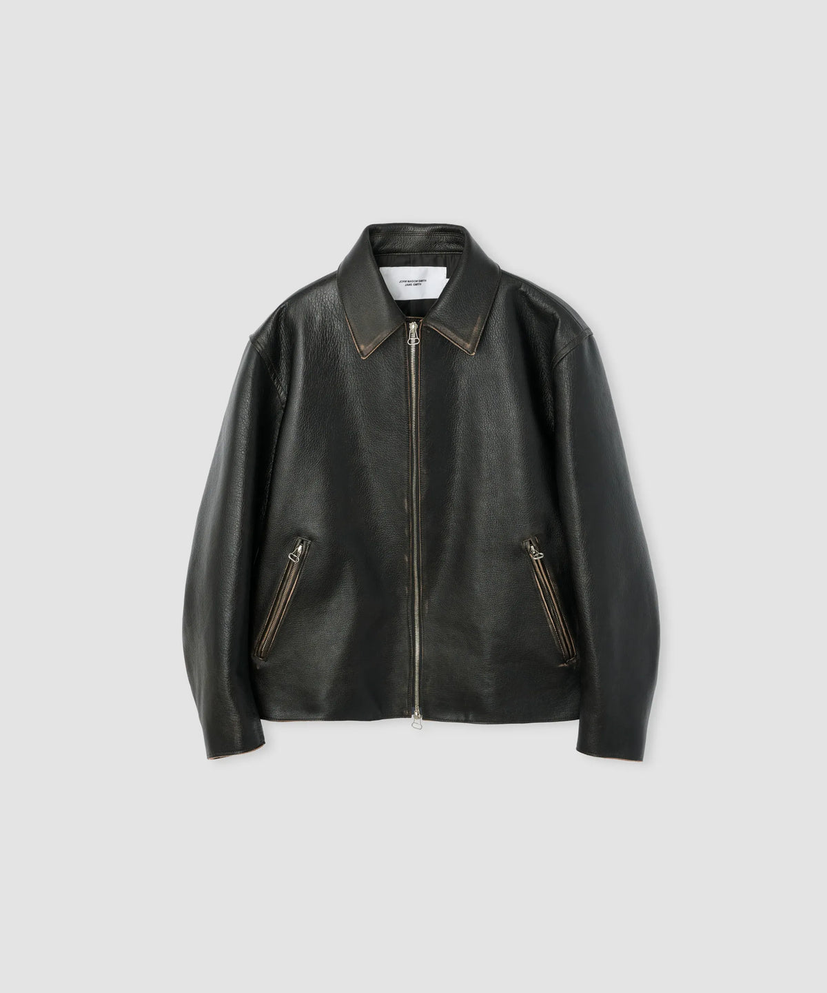 JOHN MASON SMITH / JANE SMITH - COW LEATHER VINTAGE FINISHED ZIP BLOUSON - BLACK BROWN