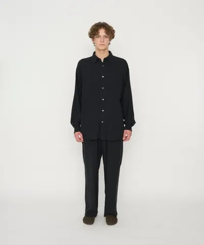 JOHN MASON SMITH / JANE SMITH - SILK NOIL GARMENT DYE OVERSIZED REGULAR COLLAR SHIRT - BROWN