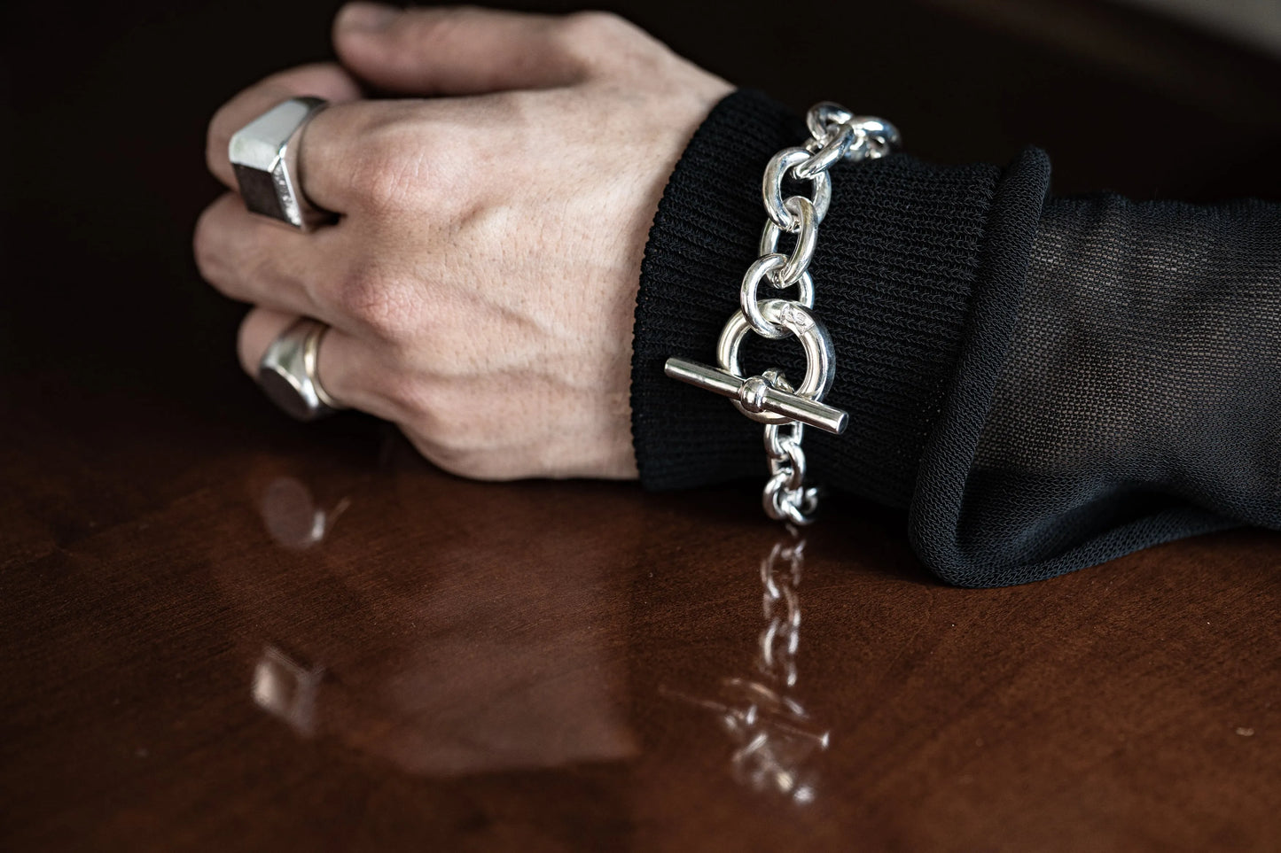WAKAN SILVER SMITH - Hook connect bracelet gradually (XLARGE) - SILVER