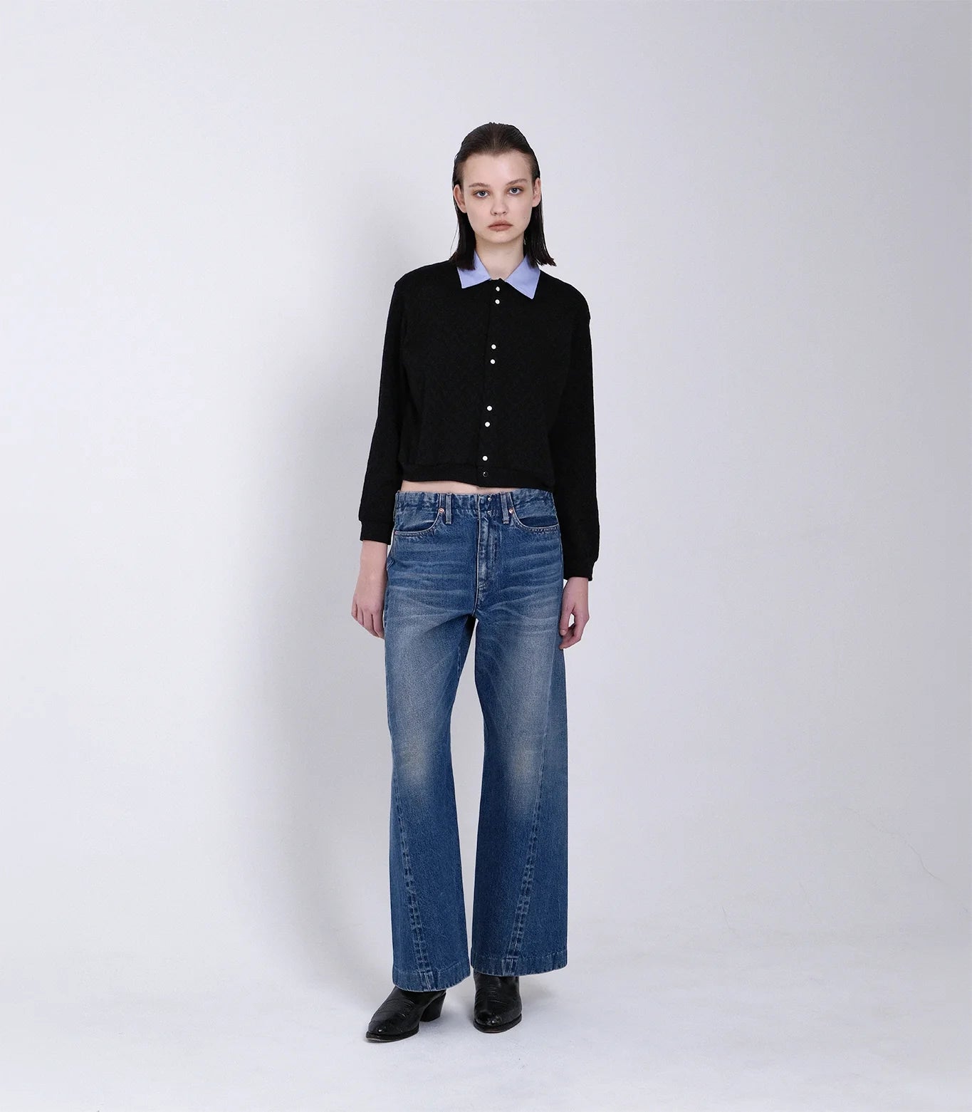 TANAKA - JERSEY CARDIGAN - BLACK HERRINGBONE
