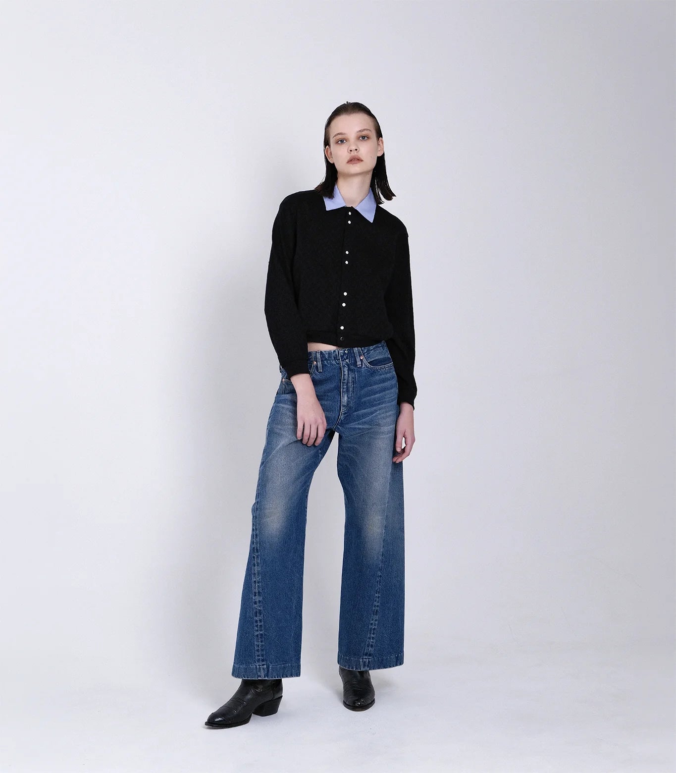 TANAKA - JERSEY CARDIGAN - BLACK HERRINGBONE