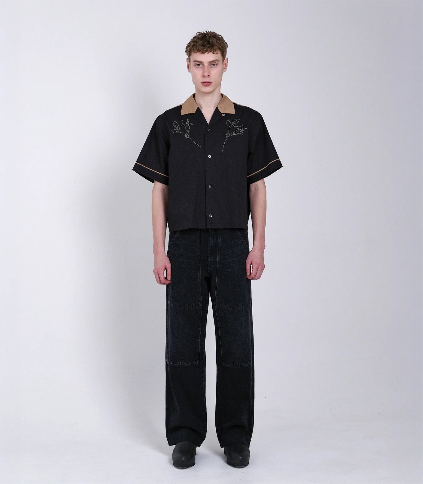 TANAKA - BOWLING SHIRT - BLACK(EMBROIDERY)
